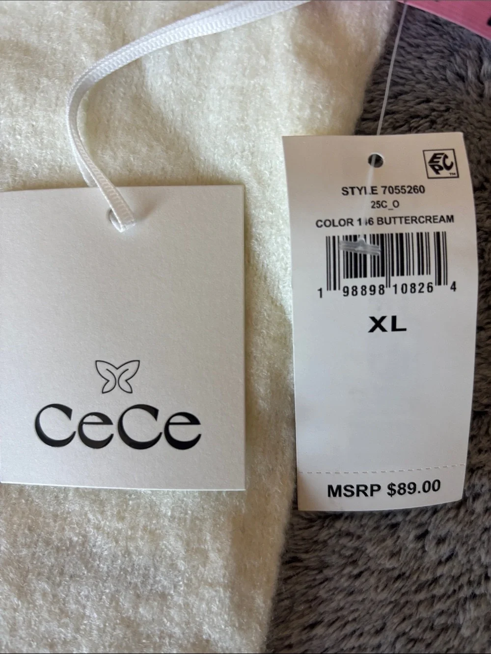 CeCe Lace Bow Inset Sweater in Buttercream Size X-Large NWT